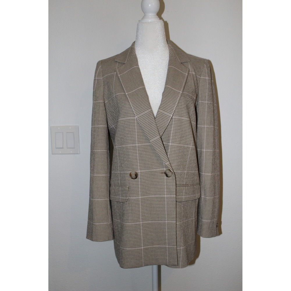Madewell Relaxed Caldwell Plaid Blazer Tan Beige‎ Double Breasted Jacket XS